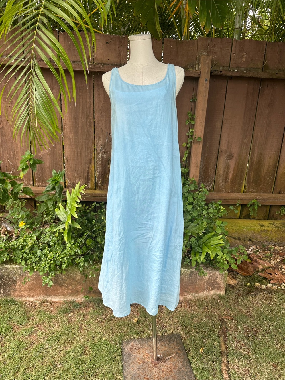 Eileen Fisher Organic Linen Midi Dress Blue Size XS